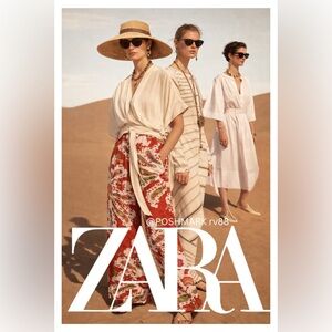 ZARA Linen Floral Print Long Wide Pant